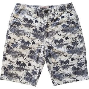 Arizona Jean Co Mens Tropical Palm Tree Print Cotton Chino Shorts White Black 29